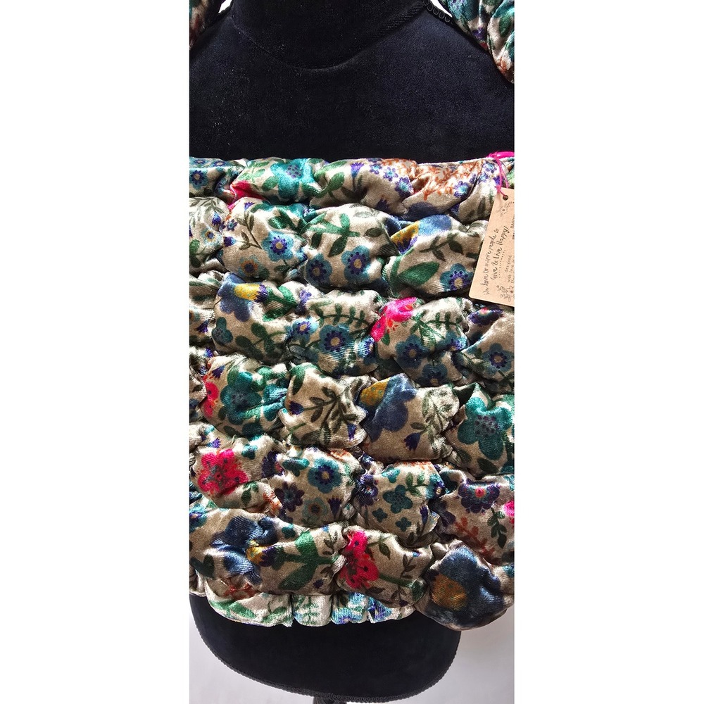 Natural Life Puffy Velvet Fit-It-All Bag Small Teal Flower Floral Shoulder Bag - Picture 4 of 6